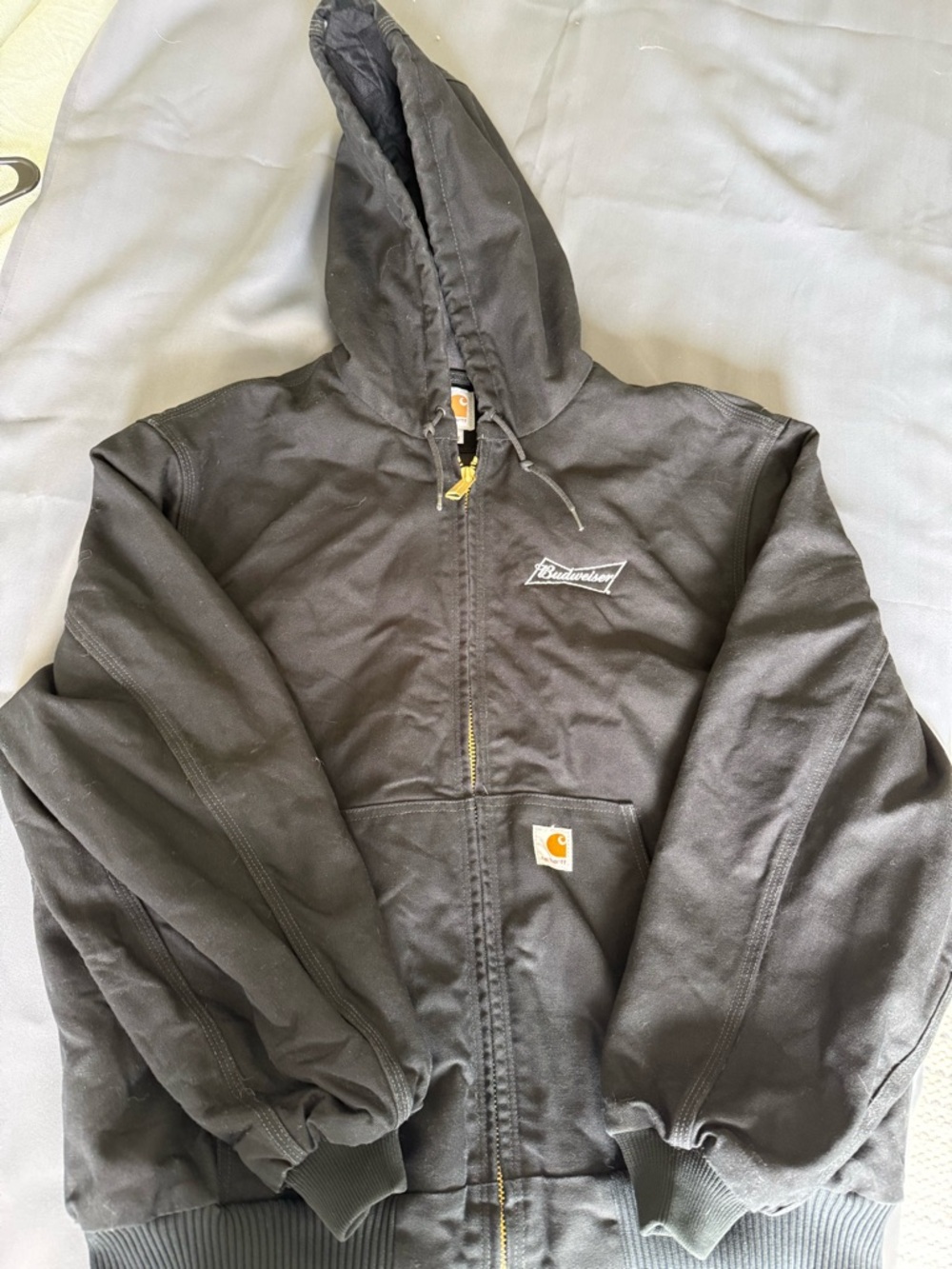 Carhartt x Budweiser Black Zip-Up Work Jacket with Orange Logo Patch